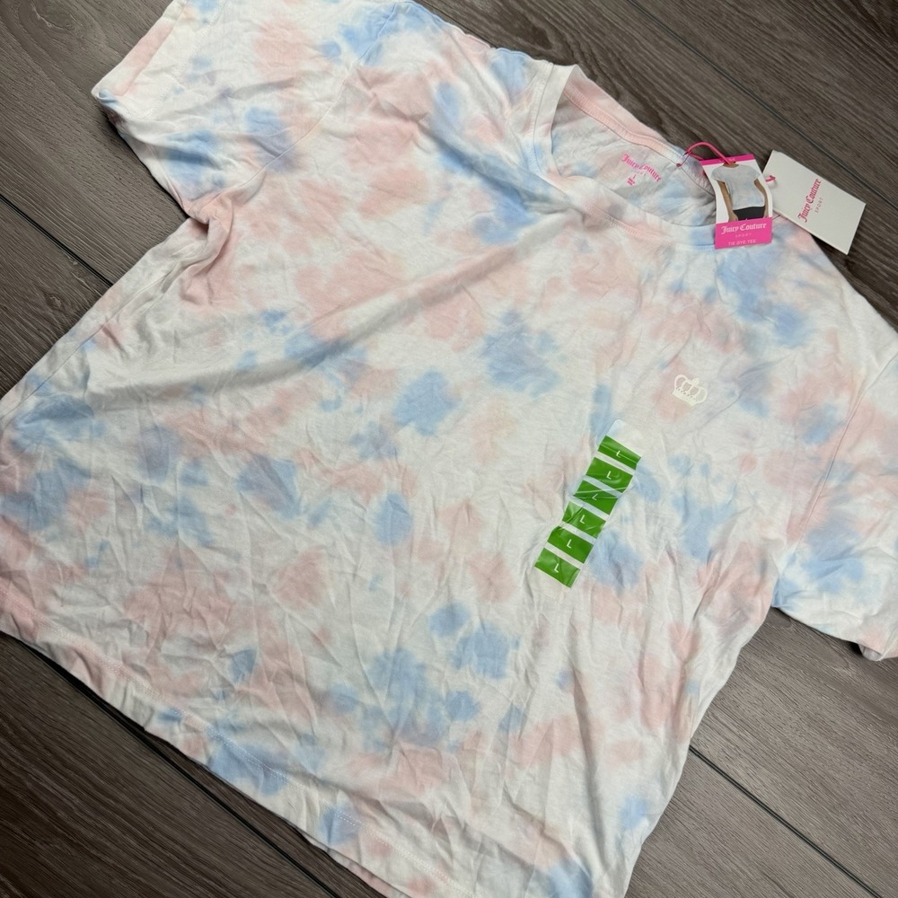 Juicy Couture Women's Sport Short Sleeve Tie Dye Tee Pink White Blue Large New